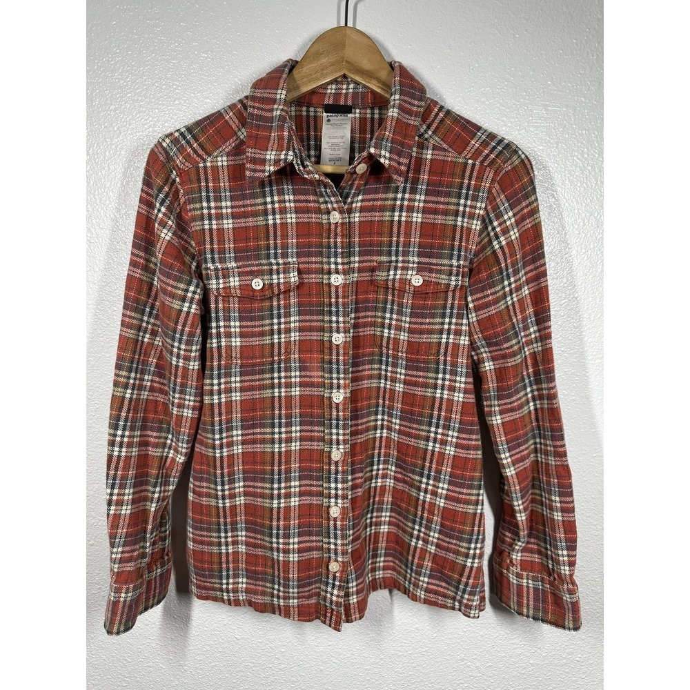 Patagonia Shirt Womens 4 Red Plaid Flannel Organic Cotton Button Up Long‎ Sleeve
